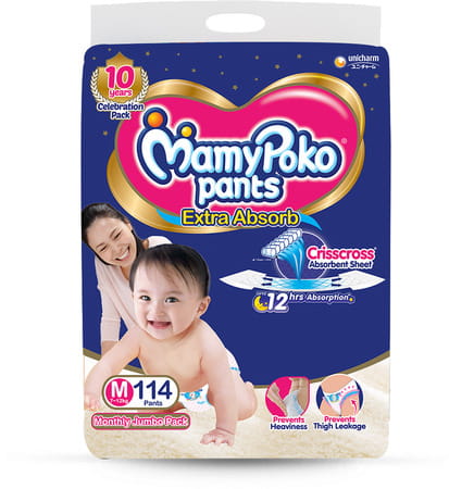 Mamypoko Pants Extra Absorb Diaper - Medium Size Pack Of 114 Diapers