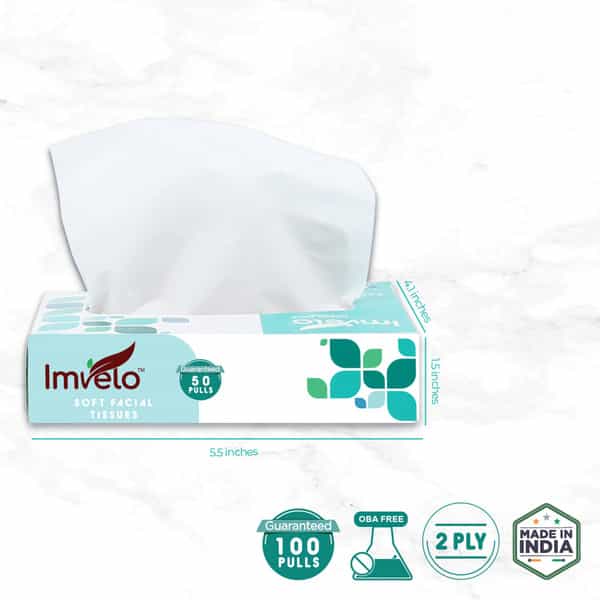 Imvelo 2 Ply Facial Tissues Box | Bag Pack - Pack Of 6 Each Pack 50 Pulls 100 Sheets | Ultra Soft