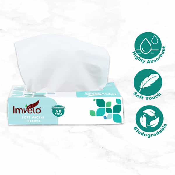 Imvelo 2 Ply Facial Tissues Box | Bag Pack - Pack Of 6 Each Pack 50 Pulls 100 Sheets | Ultra Soft