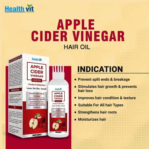 Healthvit Apple Cider Vinegar Hair Oil Paraben & Sulfate Free For Leaves Hair Silky & Smooth -100Ml