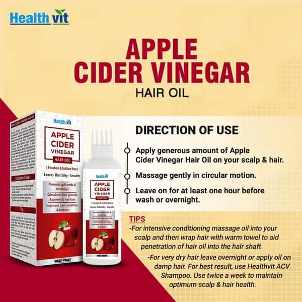 Healthvit Apple Cider Vinegar Hair Oil Paraben & Sulfate Free For Leaves Hair Silky & Smooth -100Ml