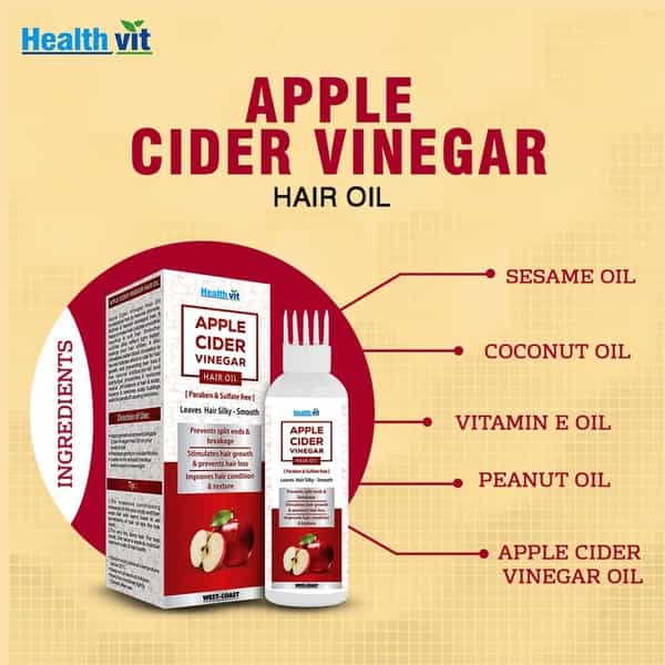 Healthvit Apple Cider Vinegar Hair Oil Paraben & Sulfate Free For Leaves Hair Silky & Smooth -100Ml