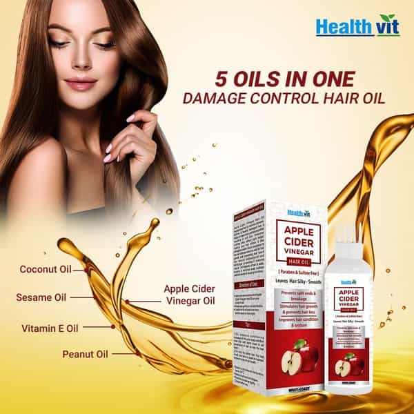 Healthvit Apple Cider Vinegar Hair Oil Paraben & Sulfate Free For Leaves Hair Silky & Smooth -100Ml
