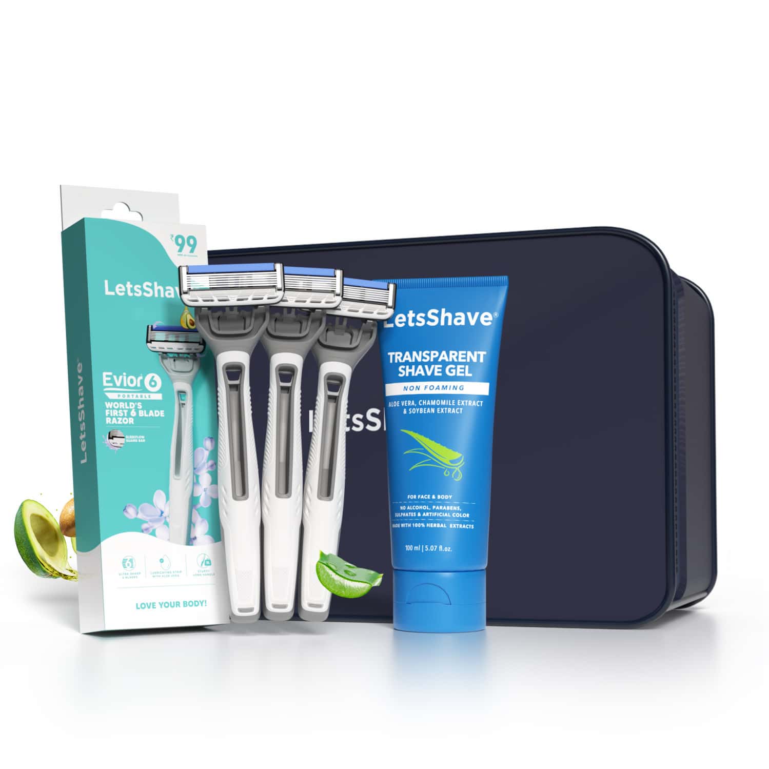 Letsshave Evior 6 Portable Razor For Women | 3 Razor + 1 Transparent Shave Gel 100ml & Travel Pouch