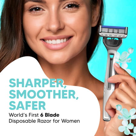 Letsshave Evior 6 Portable Razor For Women, 3 Razor + 1 Transparent Shave Gel 100ml & Travel Pouch