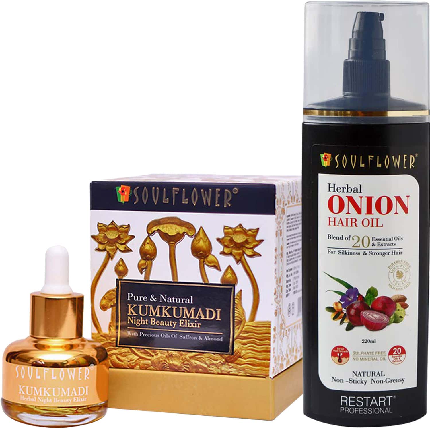 Buy SOULFLOWER HERBAL ONION HAIR OIL (220 ML) & KUMKUMADI OIL HERBAL
