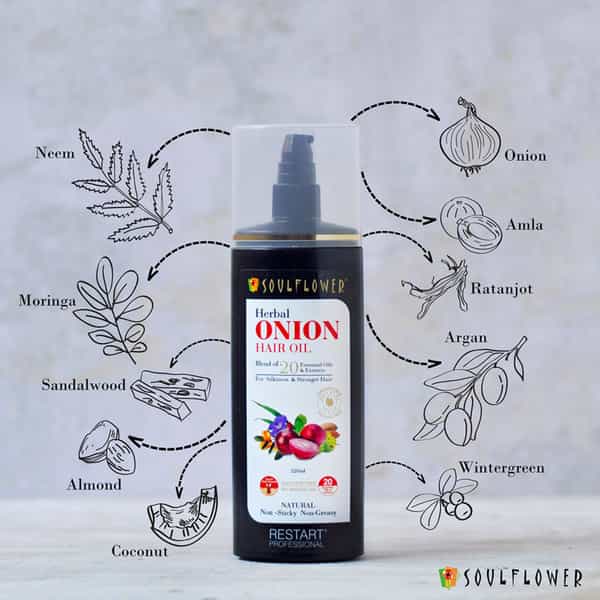Soulflower Herbal Onion Hair Oil (220 Ml) & Kumkumadi Oil Herbal Night Beauty Elixir (30Ml)
