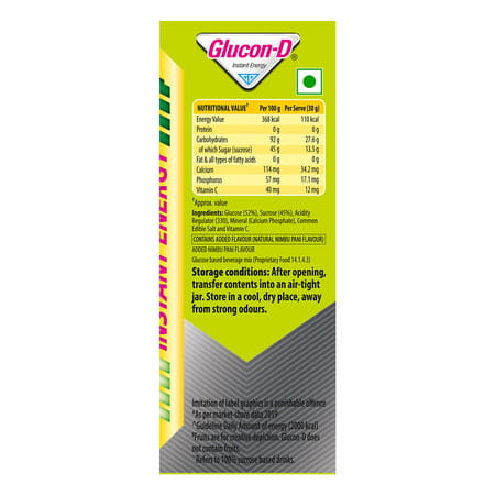 Glucon-D Nimbu Pani With 3 Benefits Of Energy | Recovery | And Immunity | 450 G | Refill