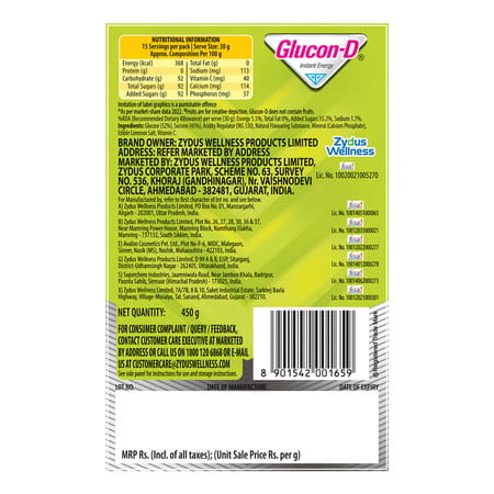 Glucon-D Nimbu Pani With 3 Benefits Of Energy | Recovery | And Immunity | 450 G | Refill