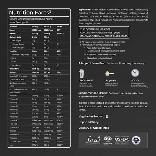 Nutrabay Gold 100% Whey Protein Concentrate|Muscle Support & Recovery|Kesar Badam Pista|2Kg
