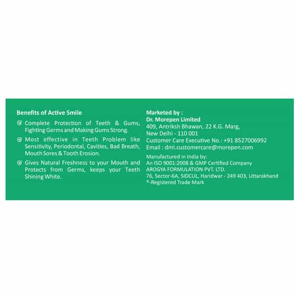 Dr. Morepen Active Smile | Tube | Herbal Toothpaste | 100 Gm | Pack Of 2