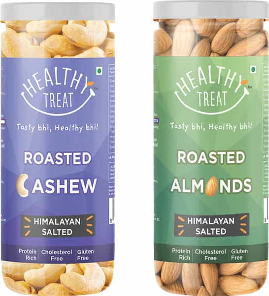 Healthy Treat Roasted Almond And Cashew Combo | Himalayan Salted 300 Gm - Pack Of 2 - 150 Gm Each