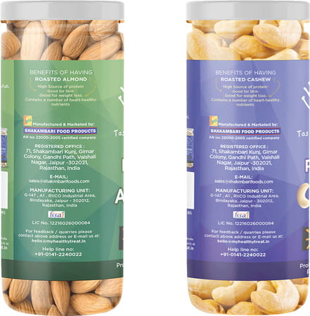 Healthy Treat Roasted Almond And Cashew Combo | Himalayan Salted 300 Gm - Pack Of 2 - 150 Gm Each