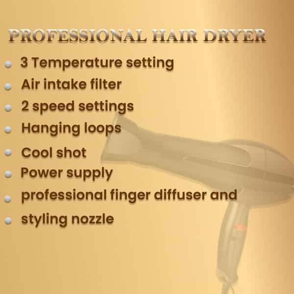 Ktein 2000W Professional Hair Dryer - Salon Pro Use With 3 Temperature Settings - (1 Unit)