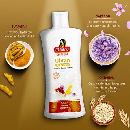 Meera Enrich Ubtan Body Wash For Brightening & Hydrated Skin | Turmeric & Saffron | 300ml
