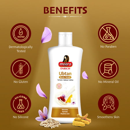 Meera Enrich Ubtan Body Wash For Brightening & Hydrated Skin | Turmeric & Saffron | 300ml
