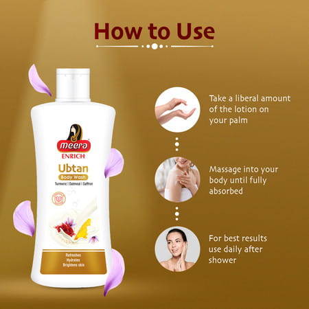 Meera Enrich Ubtan Body Wash For Brightening & Hydrated Skin | Turmeric & Saffron | 300ml