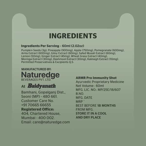 Armr Pro Immunity Shot - Kadha 2.0 - Goodness Of Ayurveda & Antioxidants - Pack Of 10 X 60Ml