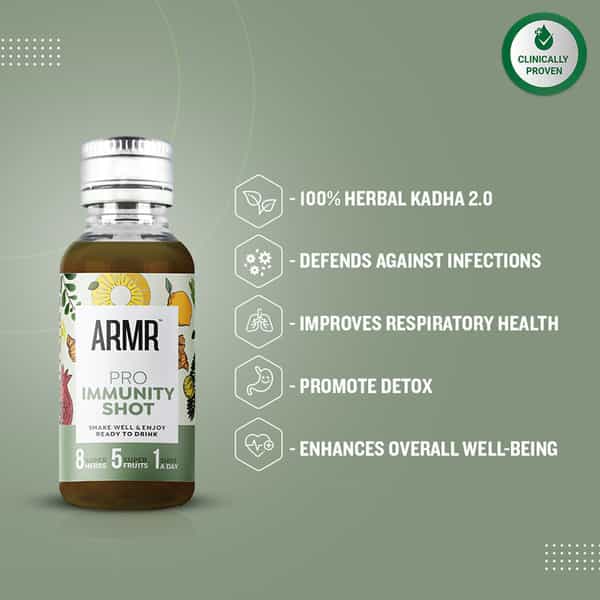 Armr Pro Immunity Shot - Kadha 2.0 - Goodness Of Ayurveda & Antioxidants - Pack Of 10 X 60Ml
