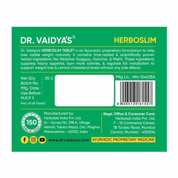 Dr. Vaidya's Herboslim Tablet -30 - Pack Of 2