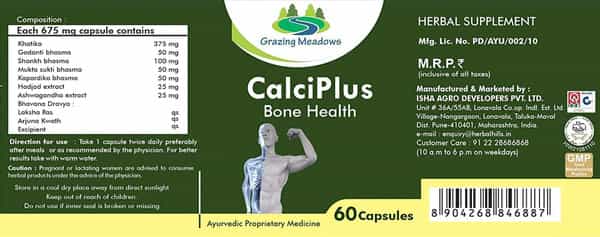 Grazing Meadows Calciplus 60 Capsules Ayurvedic Herbal Supplement For Bone Health (Pack Of 5)