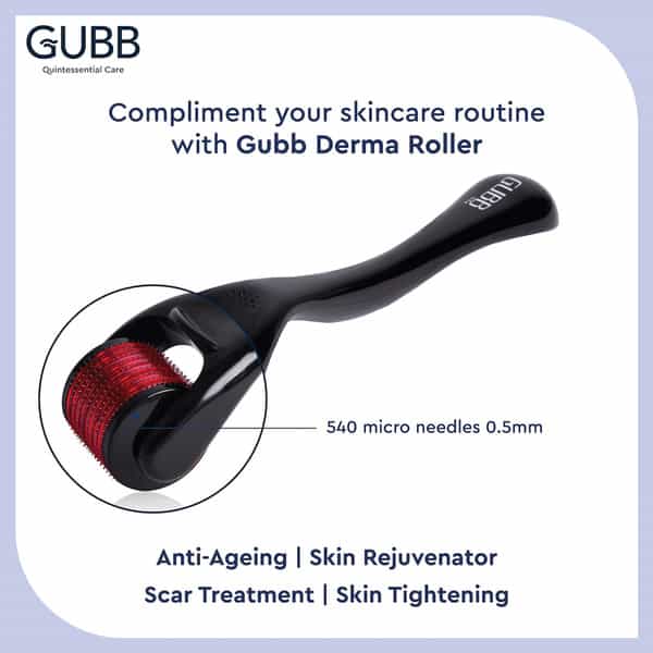 Gubb Derma Roller 0.5Mm For Hair Regrowth Face Acne Scars & Skin Aging 540 Micro Needles - Red