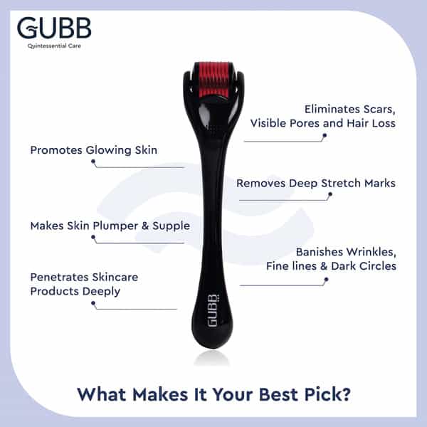 Gubb Derma Roller 0.5Mm For Hair Regrowth Face Acne Scars & Skin Aging 540 Micro Needles - Red