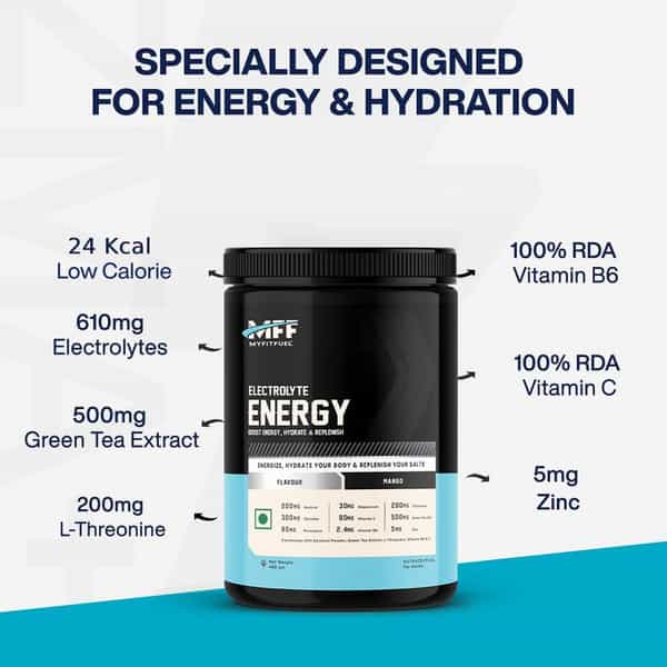 Myfitfuel Electrolyte Energy, Hydration, Replenishment +Green Tea Extract, L-Threonine (100G Orange)