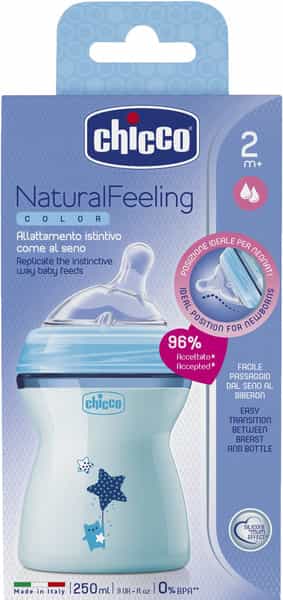 Chicco Natural Feeling Feeding Bottle 2 M+ 250 Ml Blue