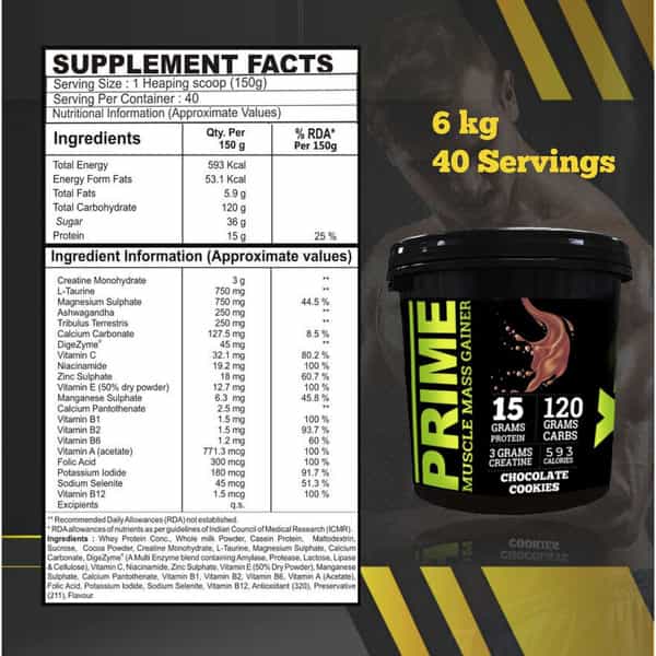Bigflex Prime Mass Gainer (Chocolate Cookies) (6 Kg)