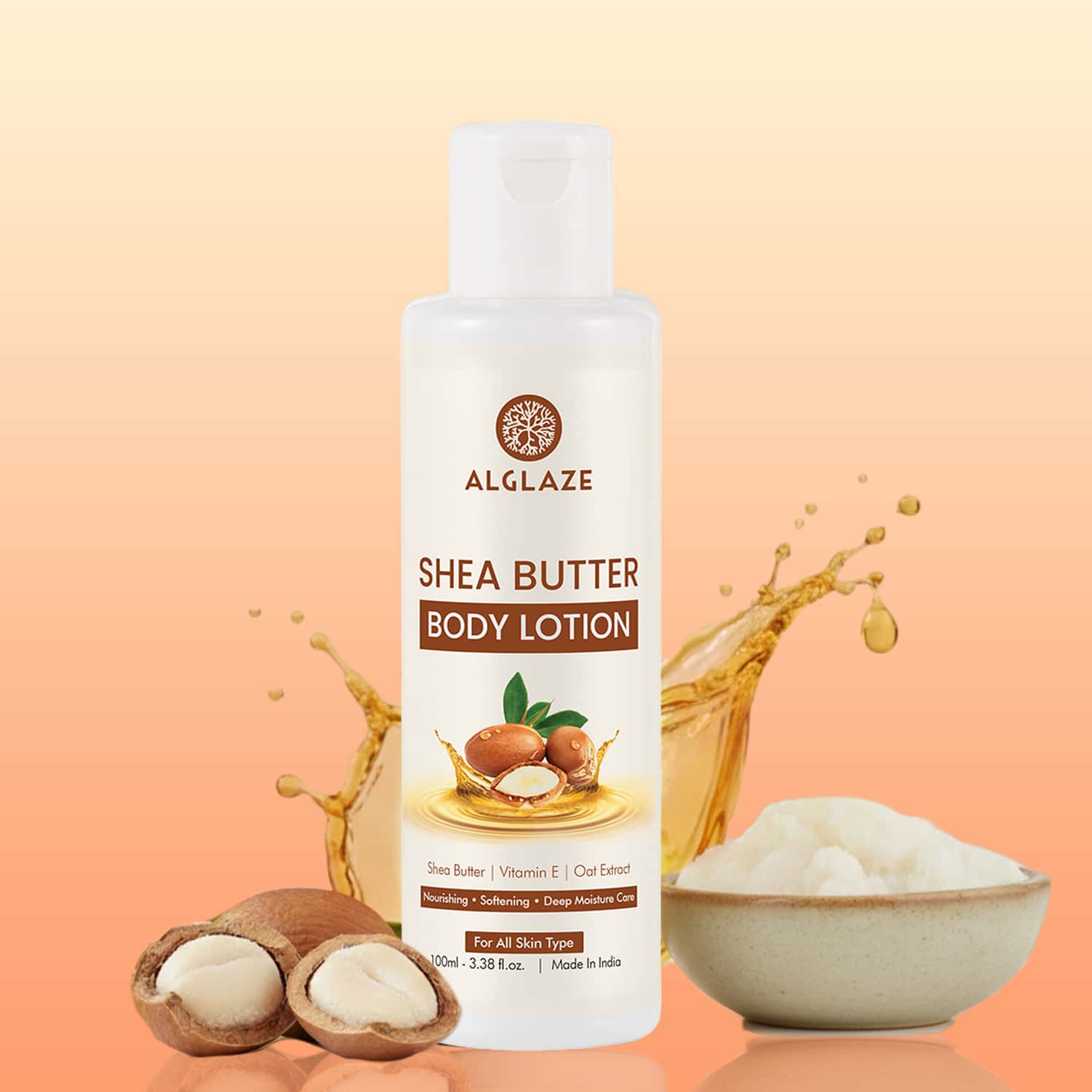 Alglaze Shea Butter Body Lotion | Shea Butter| Vitamin E & Oat Extract | All Skin Types | 100 Ml