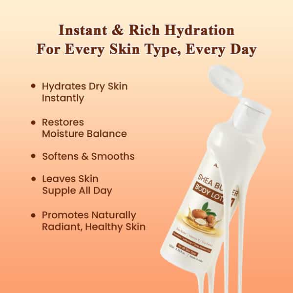 Alglaze Shea Butter Body Lotion | Shea Butter| Vitamin E & Oat Extract | All Skin Types | 100 Ml