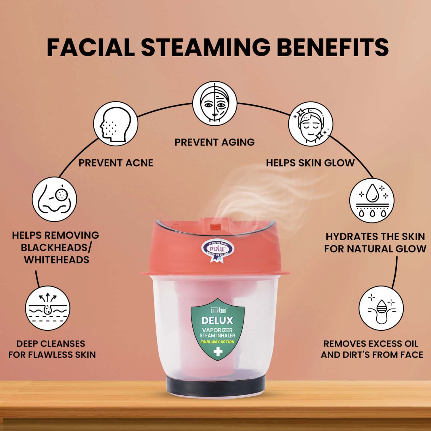 Buy CRESCENT DELUX VAPORIZER STEAMER FOR COLD AND COUGH, ICE RED Online