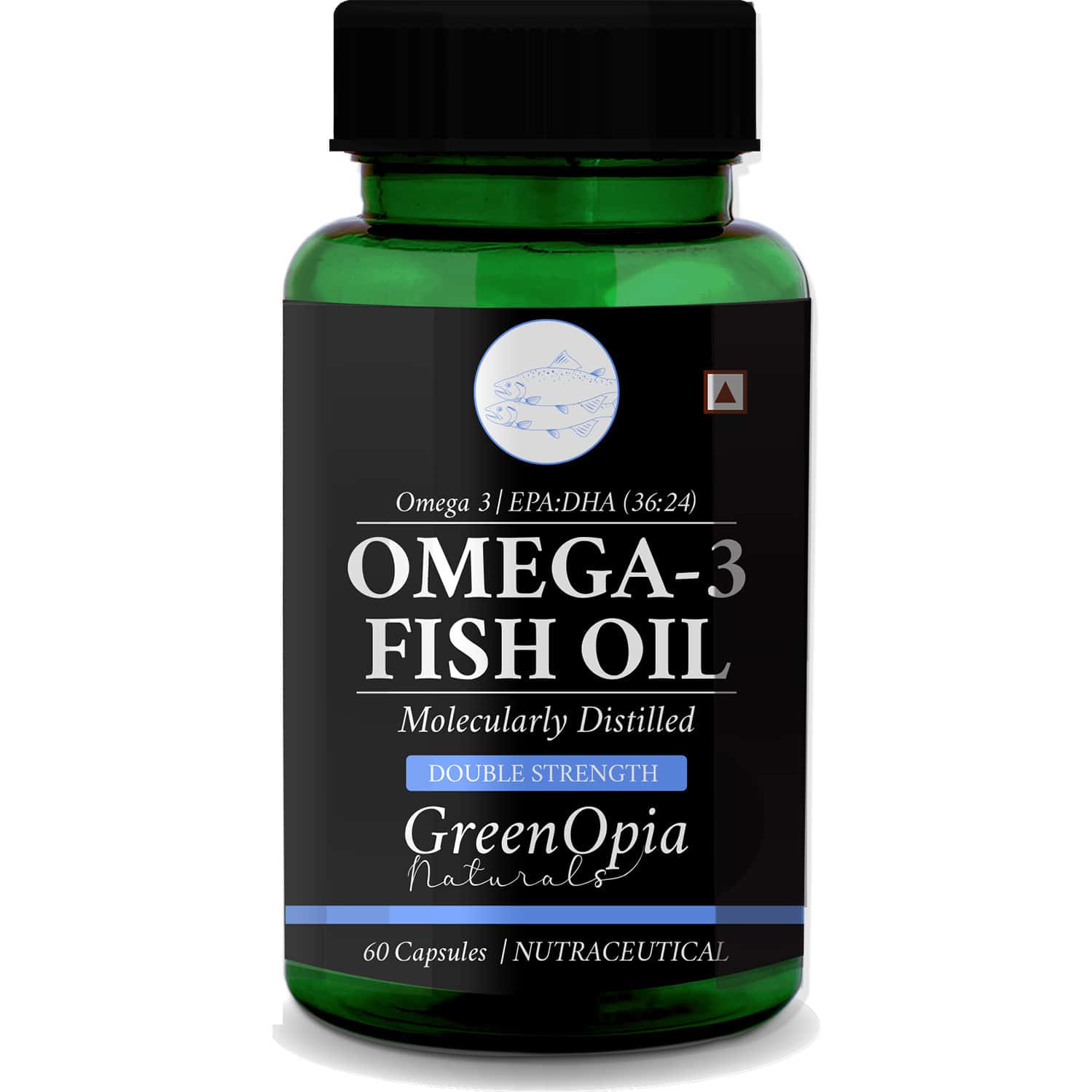 Greenopia Fish Oil Double Strength | 1000mg Omega-3 Per 60 Liquid Filled Capsules