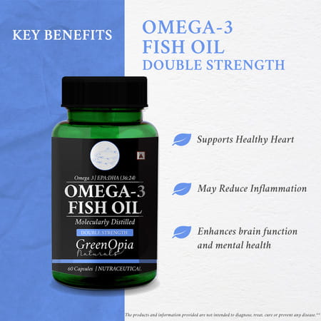 Greenopia Fish Oil Double Strength | 1000mg Omega-3 Per 60 Liquid Filled Capsules