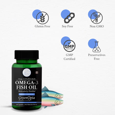 Greenopia Fish Oil Double Strength | 1000mg Omega-3 Per 60 Liquid Filled Capsules