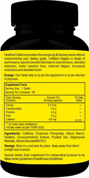 Healthvit Fitness Caffeine 100 Mg (Energy Focus & Endurance) - 60 Tablets