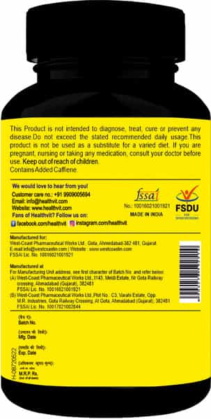 Healthvit Fitness Caffeine 100 Mg (Energy Focus & Endurance) - 60 Tablets