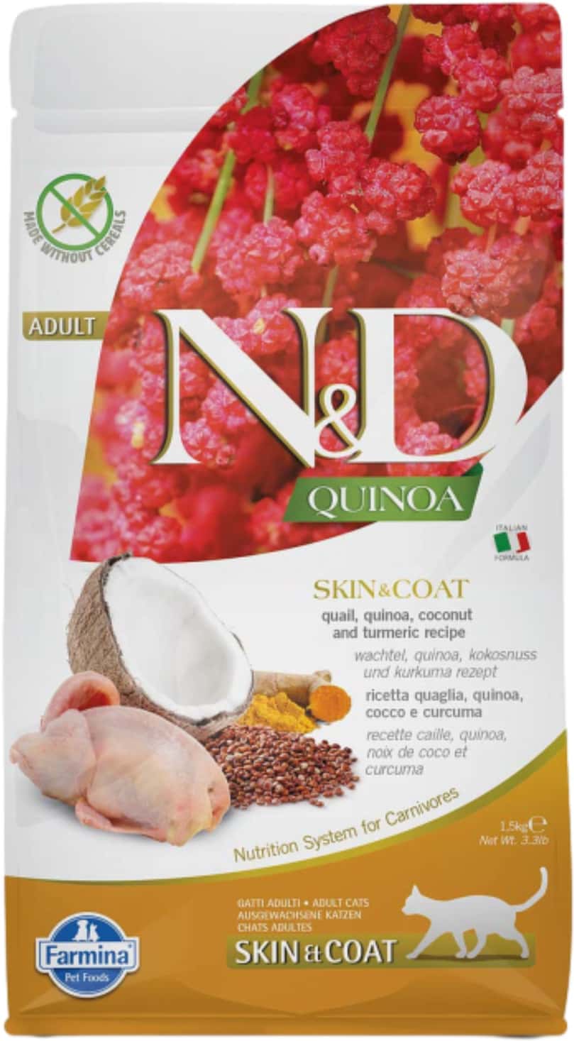 Farmina N&d Quinoa Skin & Coat Cat Food | Grain-free | Quail | Quinoa | Coconut & Turmeric | 1.5kg