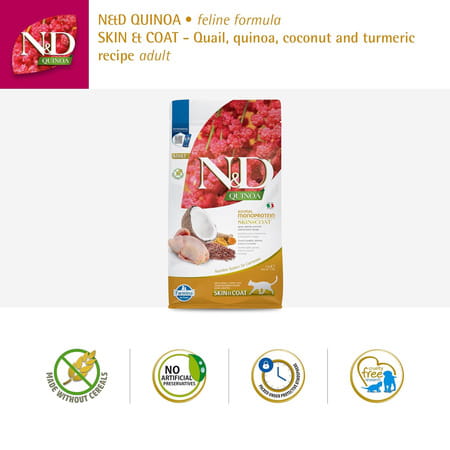 Farmina N&D Quinoa Skin & Coat Cat Food | Grain-Free | Quail | Quinoa | Coconut & Turmeric | 1.5kg