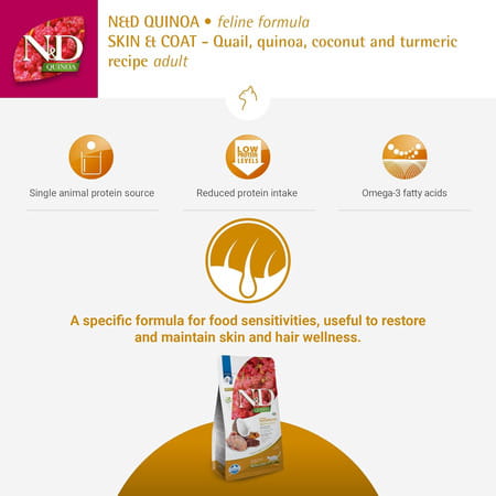 Farmina N&D Quinoa Skin & Coat Cat Food | Grain-Free | Quail | Quinoa | Coconut & Turmeric | 1.5kg
