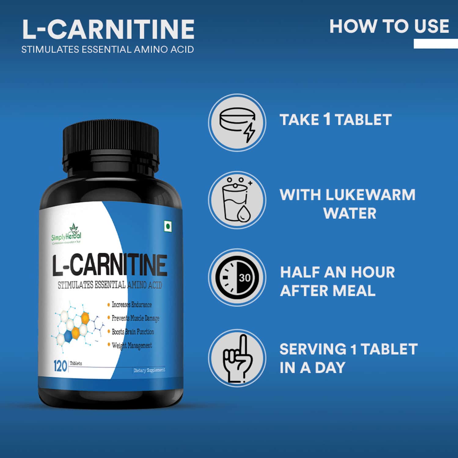 Buy SIMPLY HERBAL LCARNITINE PRE & POST WORKOUT SUPPLEMENT TABLET