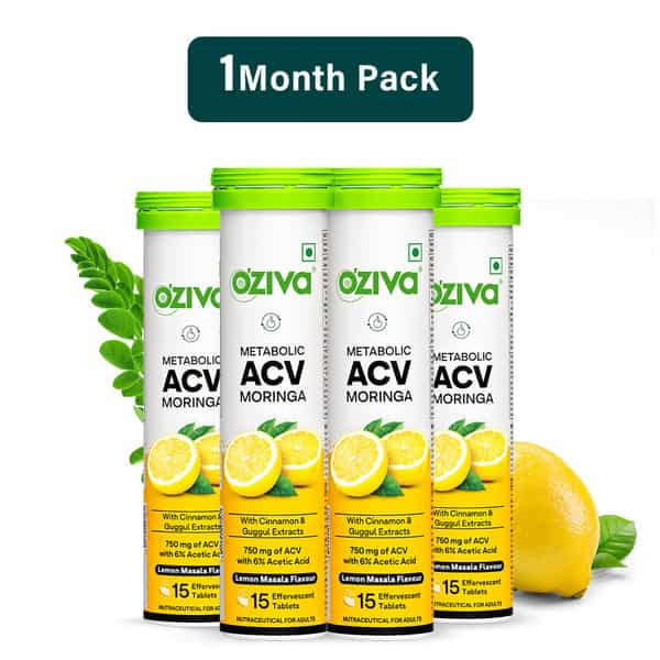 Oziva Acv Moringa Weight Loss Fizzy Tablets |3-In-1 Fat Oxidation |Lemon Masala Flavour | 60 Tablets