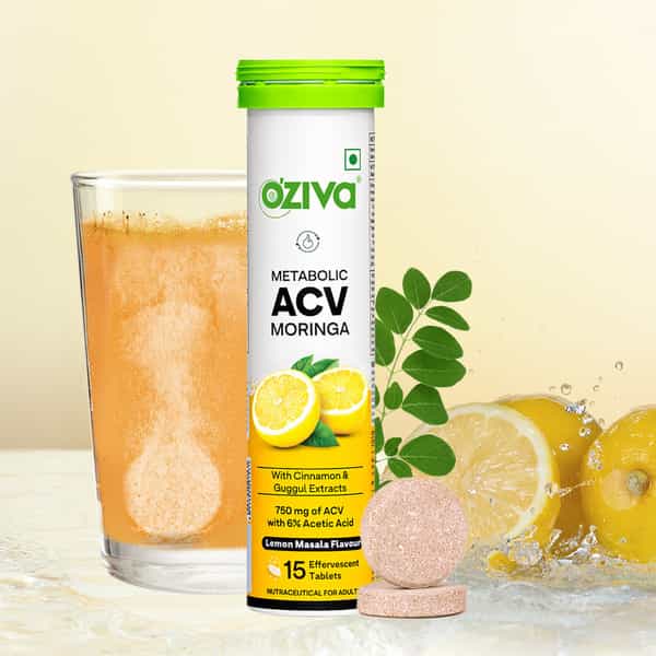 Oziva Acv Moringa Weight Loss Fizzy Tablets |3-In-1 Fat Oxidation |Lemon Masala Flavour | 60 Tablets