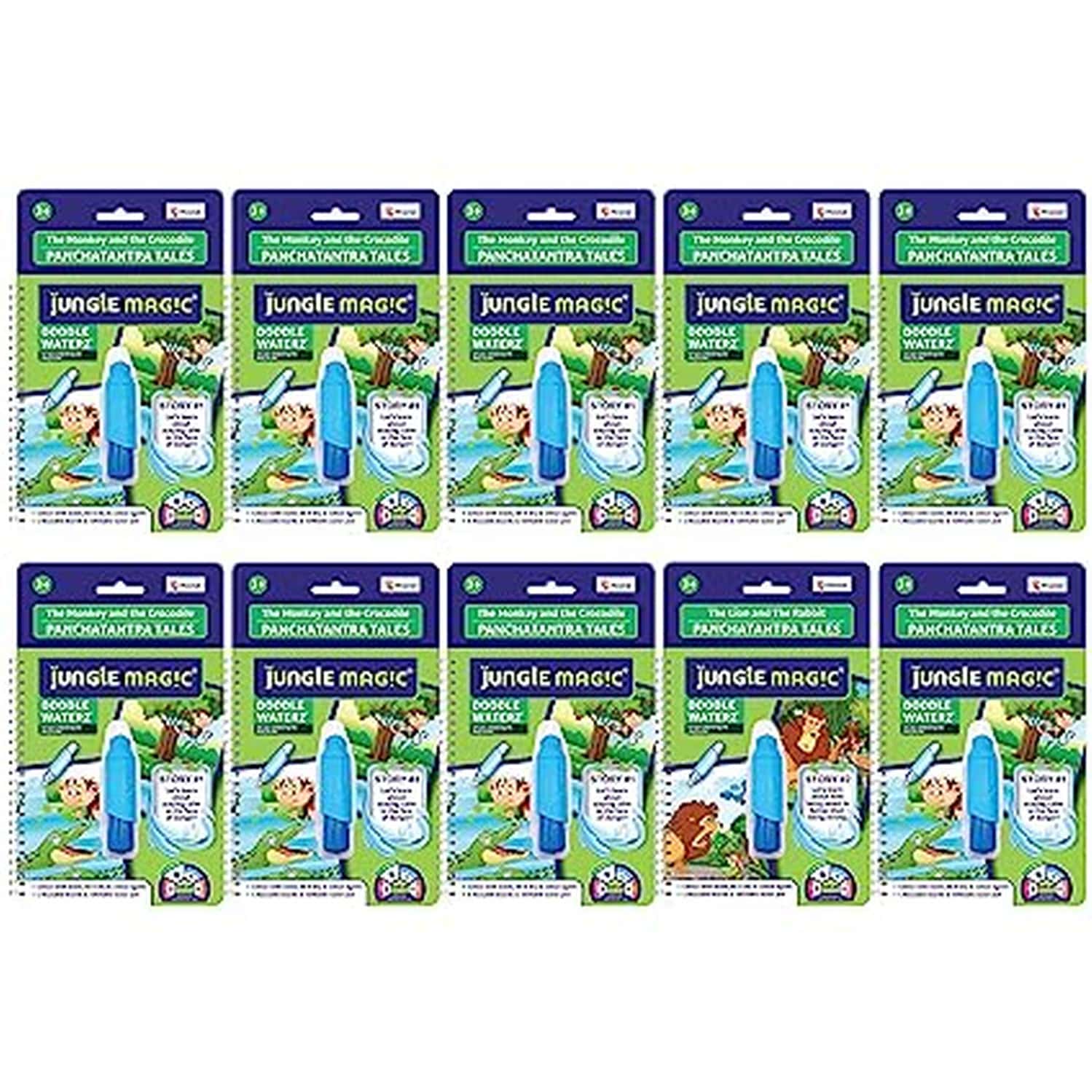 Jungle Magic Doodle Waterz - Reusable Water Colouring Panchtantra Book I Monkey & Crocodile | 10 Nos