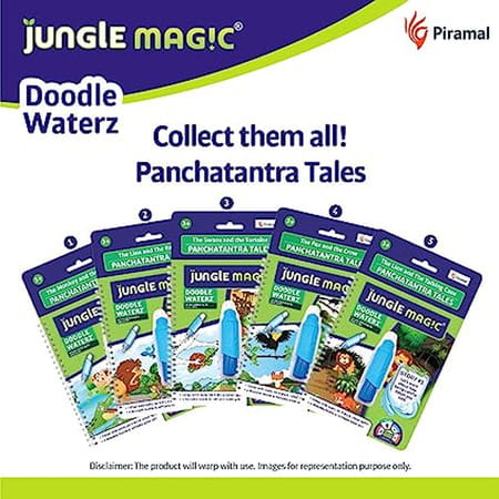 Jungle Magic Doodle Waterz - Reusable Water Colouring Panchtantra Book I Monkey & Crocodile | 10 Nos