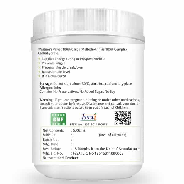 Natures Velvet Carbs Unflavoured For Weight Gain And Energy 500Gms