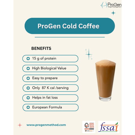 Progen Cold Coffee | 15 G Of High Biological Value Protein Per Meal | Pack Of 7 105 Gm