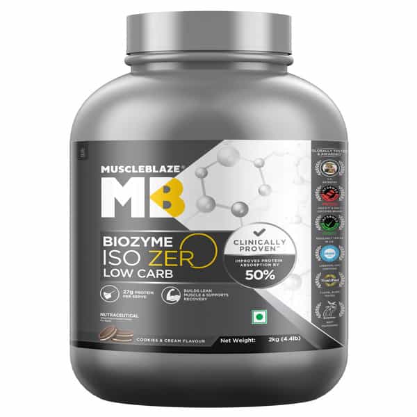 Muscleblaze Biozyme Iso - Zero | Low Carb | 100 Pure Whey Protein Isolate (Cookies & Cream | 2 Kg)
