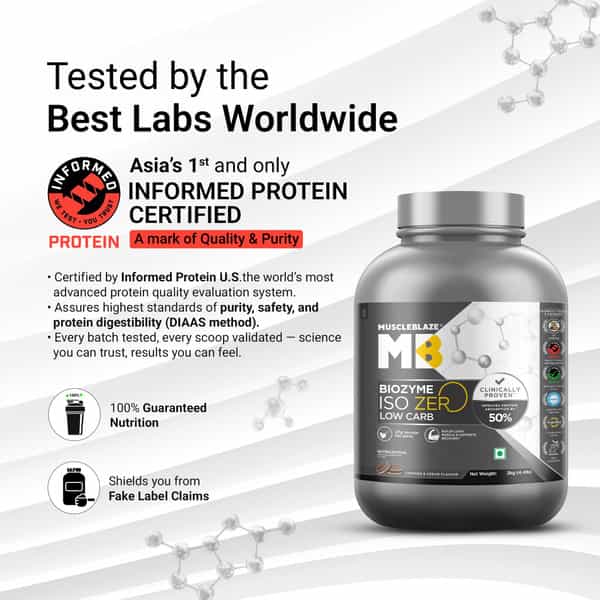 Muscleblaze Biozyme Iso - Zero | Low Carb | 100 Pure Whey Protein Isolate (Cookies & Cream | 2 Kg)